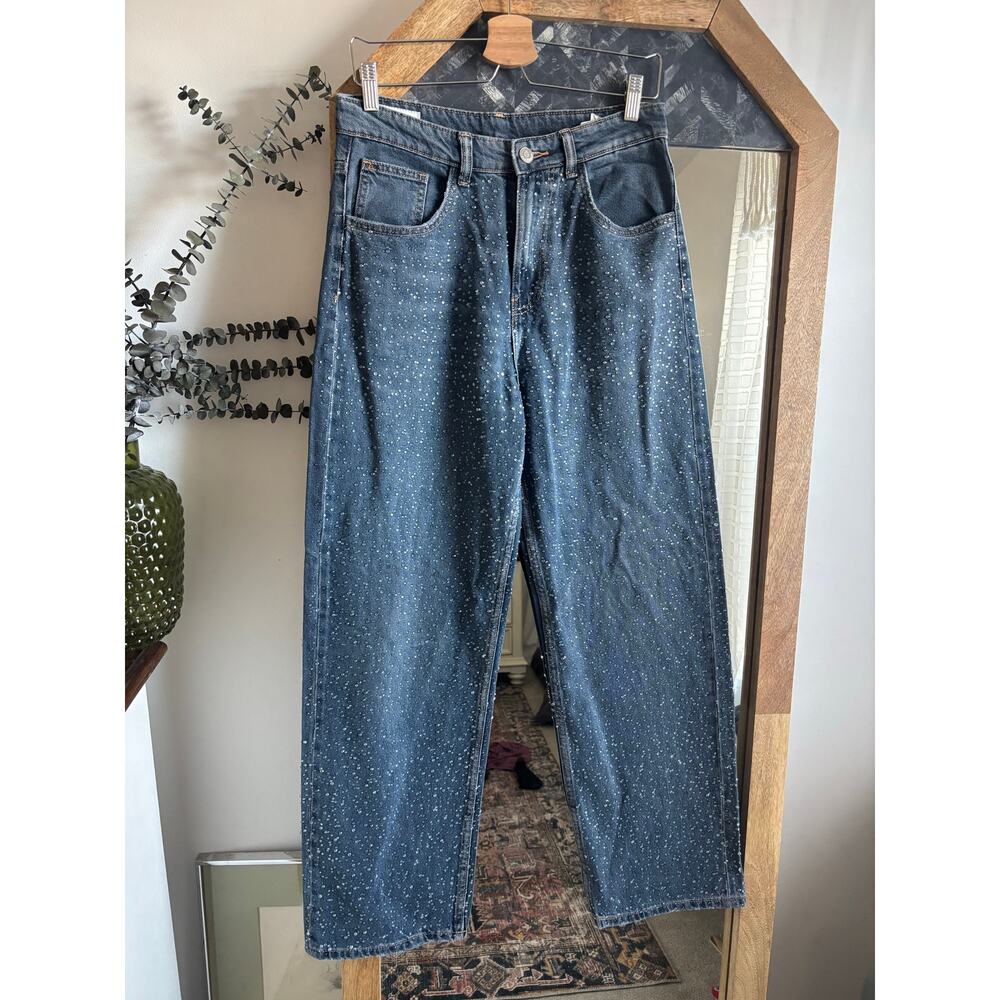 Zara Rhinestone Covered Relaxed Fit Baggy Jeans - Picture 2 of 10